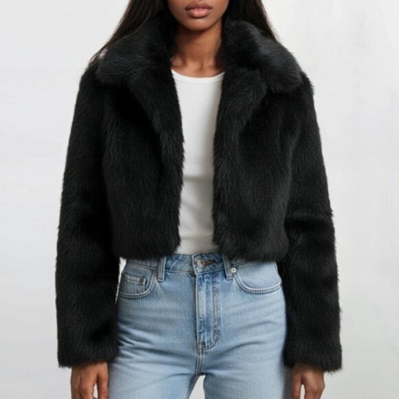 Vandevort Kaylee Collared Faux Fur Jacket - Black - Picture 1 of 7